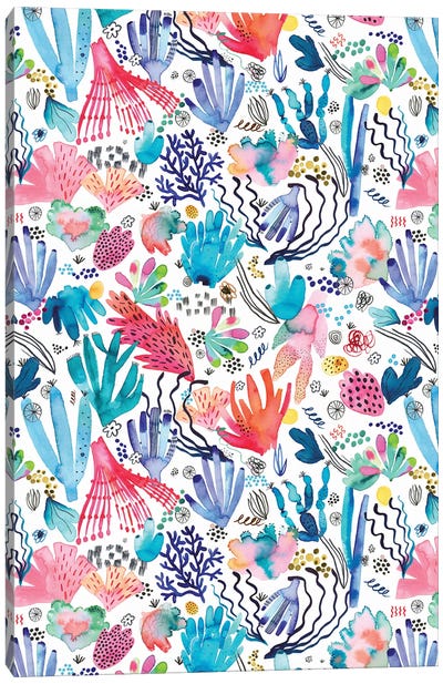 Watercolor Coral Reef Multicolored Canvas Art Print - Coral Art