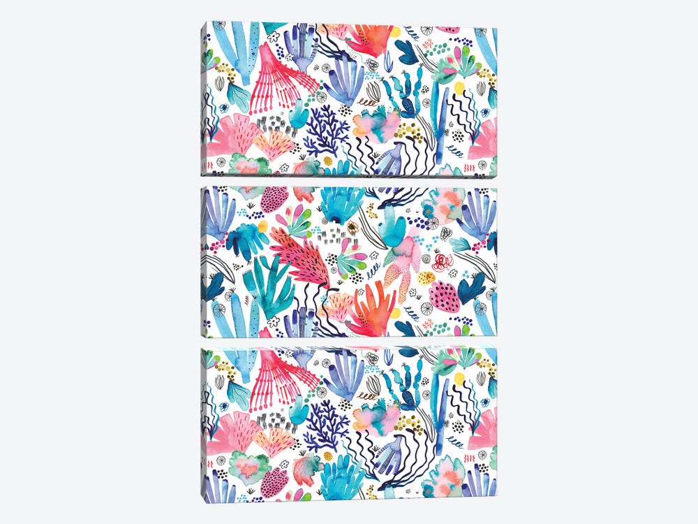 Watercolor Coral Reef Multicolored by Ninola Design 3-piece Art Print