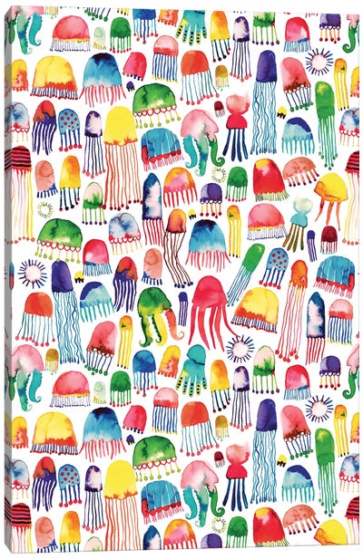 Watercolor Marine Jellyfish Canvas Art Print - Animal Patterns