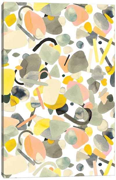 Abstract Geometric Shapes Yellow Canvas Art Print - Pantone 2021 Ultimate Gray & Illuminating