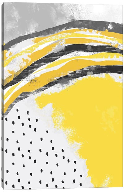 Abstract Painting Illuminating Yellow Canvas Art Print - Pantone 2021 Ultimate Gray & Illuminating