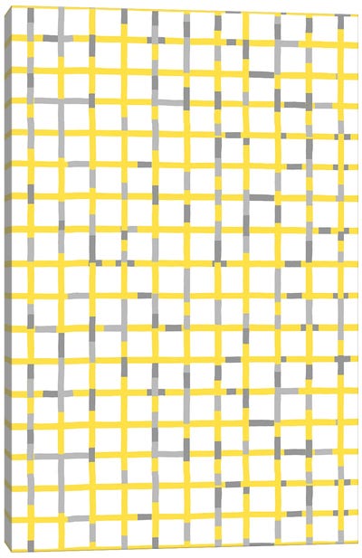 Grid Lines Illuminating Yellow Ultimate Gray Canvas Art Print - Pantone 2021 Ultimate Gray & Illuminating