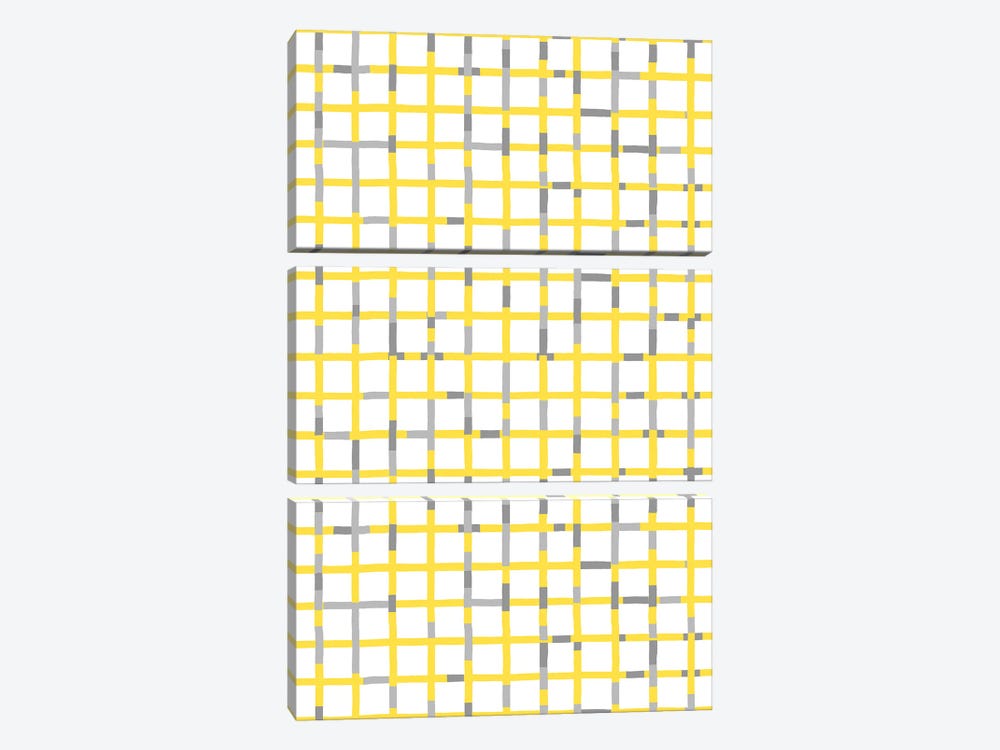 Grid Lines Illuminating Yellow Ultimate Gray by Ninola Design 3-piece Art Print