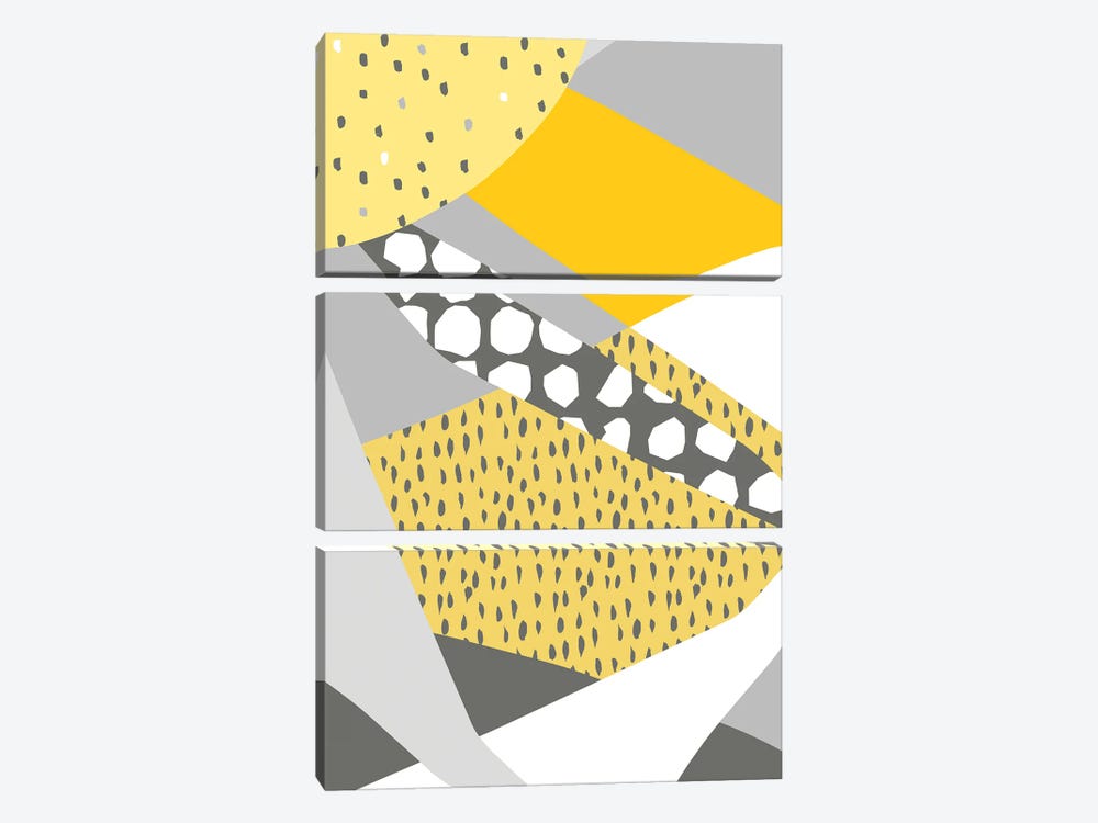 Graphic Patchwork Illuminating Yellow Ultimate by Ninola Design 3-piece Canvas Wall Art