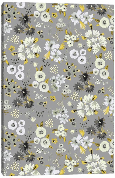 Little Flowers Ultimate Gray Canvas Art Print - Pantone 2021 Ultimate Gray & Illuminating