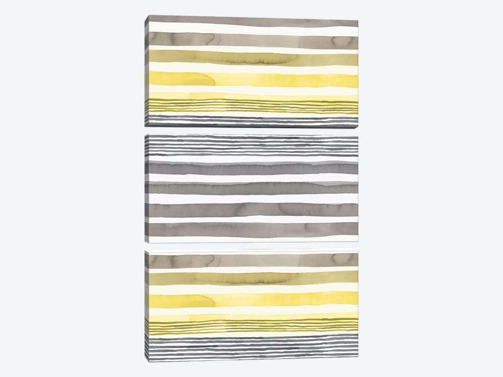 Stripes Illuminating Yellow Ultimate Gray by Ninola Design 3-piece Canvas Wall Art