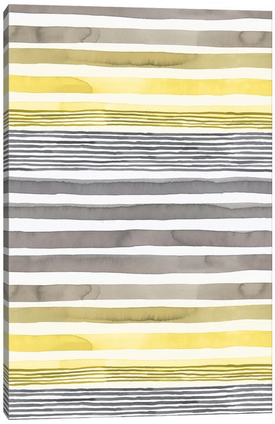 Stripes Illuminating Yellow Ultimate Gray Canvas Art Print - Pantone 2021 Ultimate Gray & Illuminating