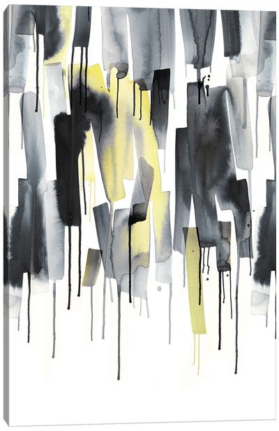 Watercolor Stripes Ultimating Gray Canvas Art Print - Black, White & Yellow Art