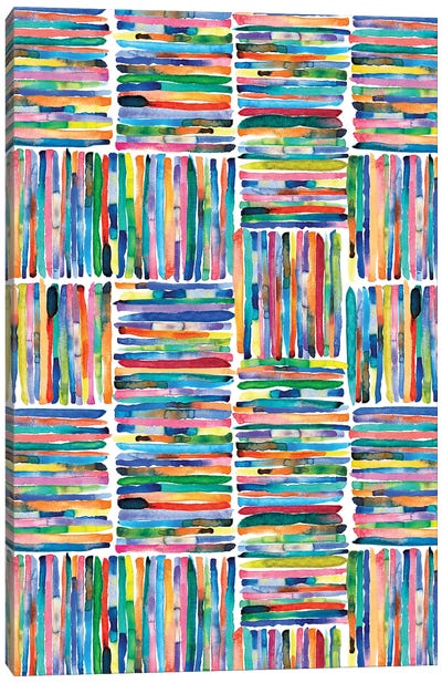 Handpainted Colorful Square Stripes Canvas Art Print - Ninola Design