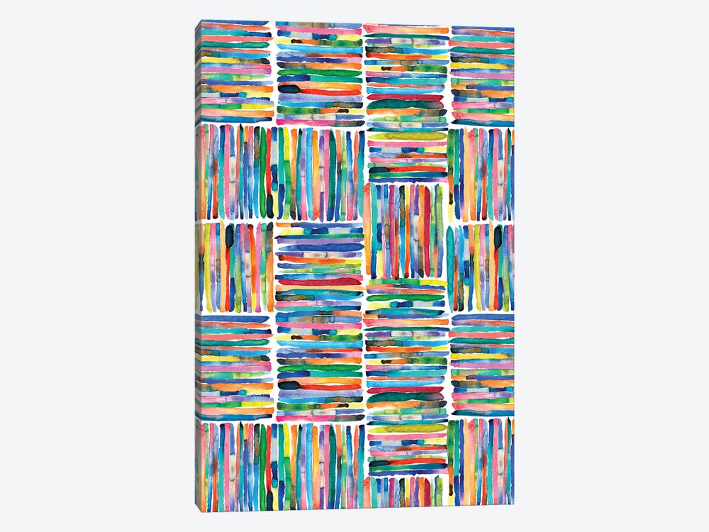 Handpainted Colorful Square Stripes by Ninola Design 1-piece Canvas Wall Art