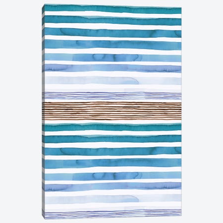 Watercolor Sunset Stripes Blue Canvas Print #NDE211} by Ninola Design Canvas Art