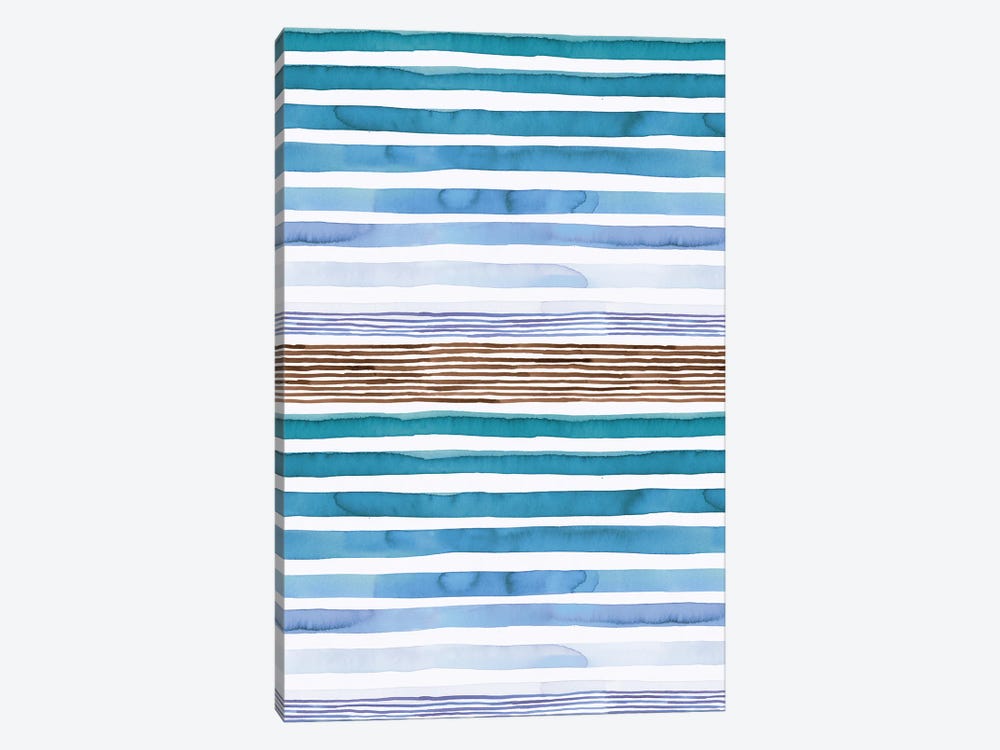 Watercolor Sunset Stripes Blue by Ninola Design 1-piece Canvas Print