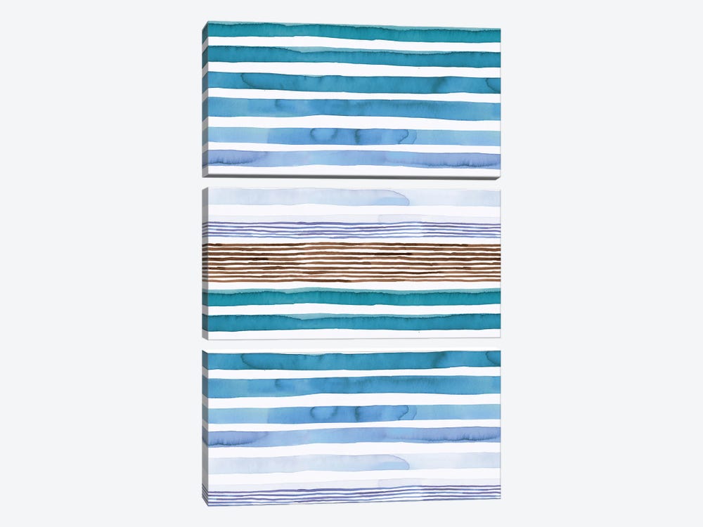 Watercolor Sunset Stripes Blue by Ninola Design 3-piece Canvas Art Print