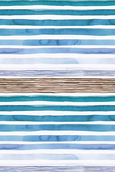 Ninola Design: Watercolor Sunset Stripes Blue by Ninola Design