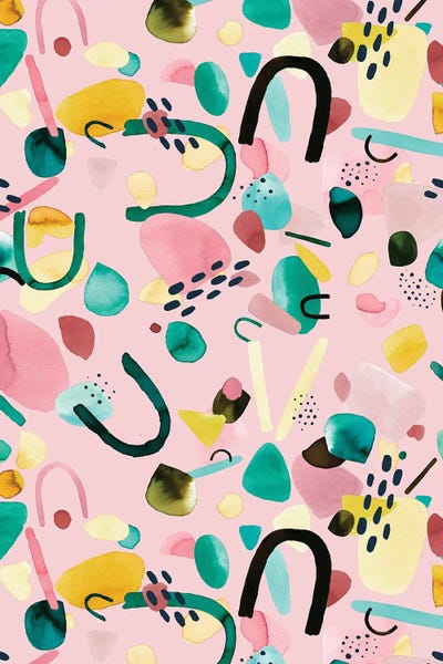 Abstract Geometric Pieces Pink Green by Ninola Design metal wall art