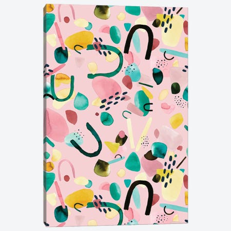 Abstract Geometric Pieces Pink Green Canvas Print #NDE215} by Ninola Design Art Print