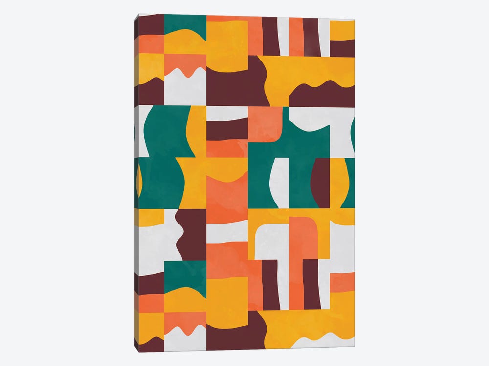 Organic Cubes And Shapes Green Orange by Ninola Design 1-piece Canvas Art Print