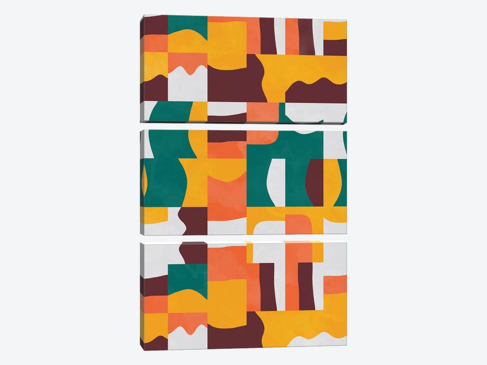 Organic Cubes And Shapes Green Orange by Ninola Design 3-piece Art Print
