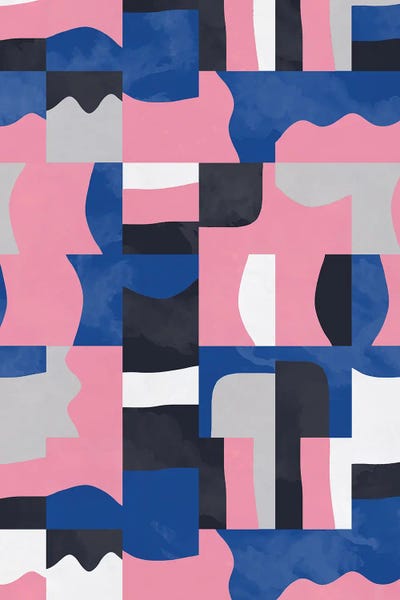 Organic Cubes And Shapes Blue Pink by Ninola Design metal wall art