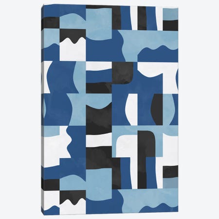 Organic Cubes And Shapes Blue Black Canvas Print #NDE219} by Ninola Design Canvas Artwork