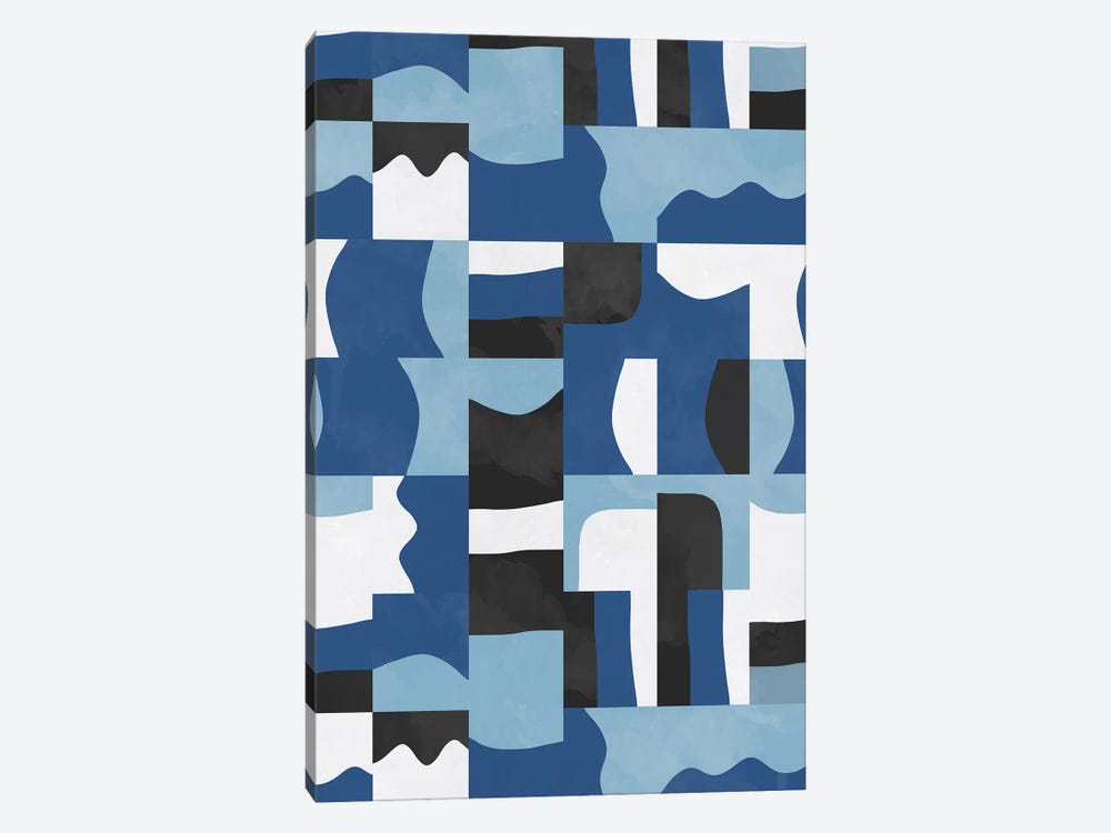 Organic Cubes And Shapes Blue Black by Ninola Design 1-piece Art Print