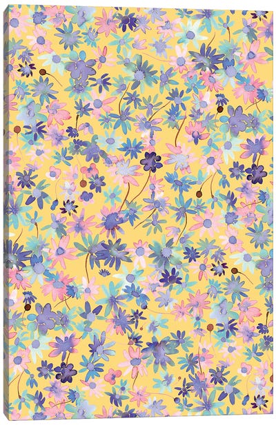 Daisies Floral Mustard Canvas Art Print - Daisy Art