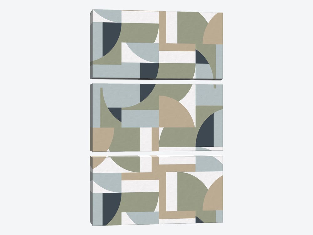 Futuristic Bauhaus Polygons Beige by Ninola Design 3-piece Canvas Print