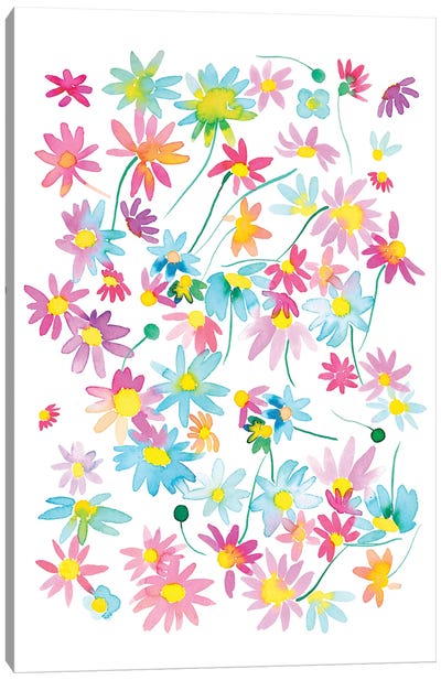 Watercolor Colorful Floral Daisies Canvas Art Print - Daisy Art