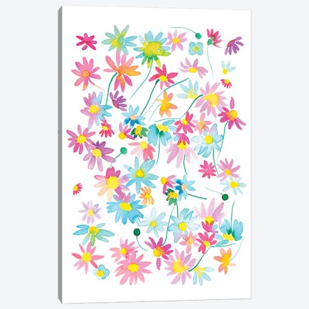 Watercolor Colorful Floral Daisies Canvas Print #NDE224} by Ninola Design Canvas Art
