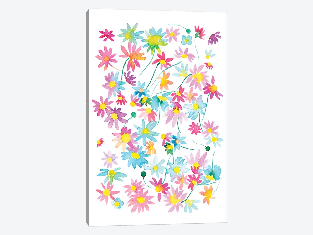 Watercolor Colorful Floral Daisies by Ninola Design 1-piece Canvas Art Print