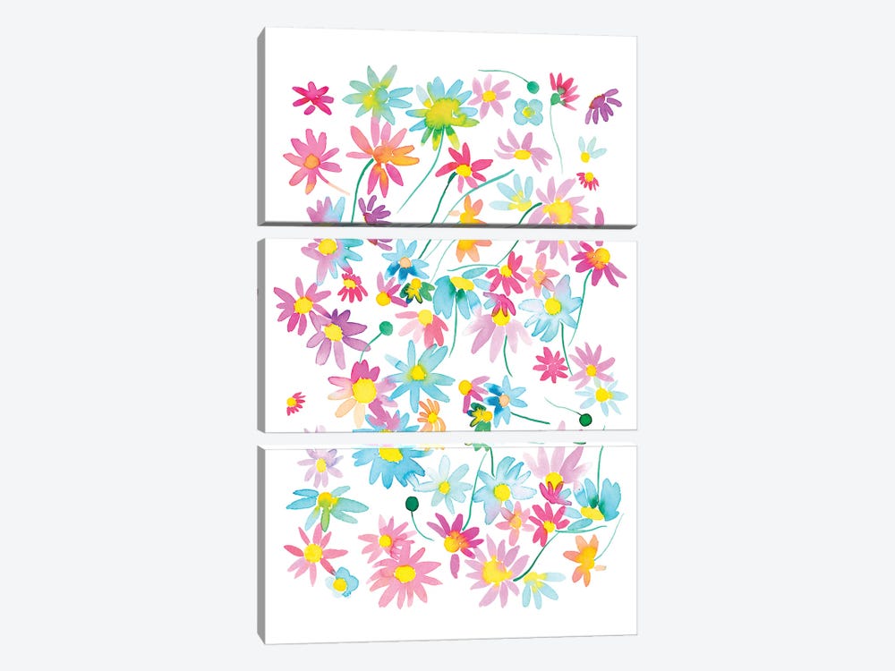 Watercolor Colorful Floral Daisies by Ninola Design 3-piece Canvas Print
