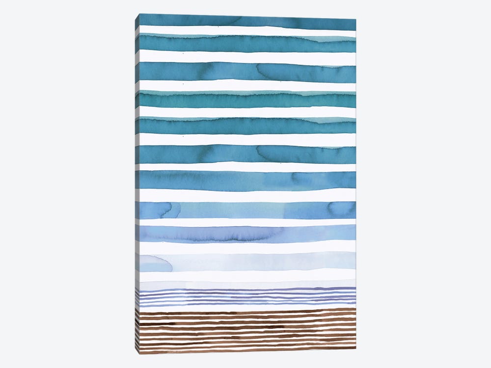 Marine Watercolor Stripes by Ninola Design 1-piece Canvas Wall Art