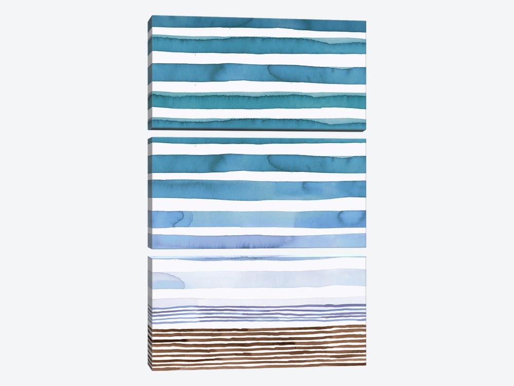 Marine Watercolor Stripes by Ninola Design 3-piece Canvas Wall Art