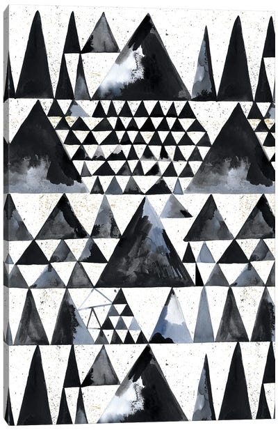 Japandi Ink Scandi Minimal Triangles Canvas Art Print - Black & White Patterns