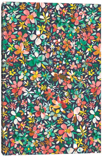 Colorful Flowers Petals Green Canvas Art Print - Ninola Design