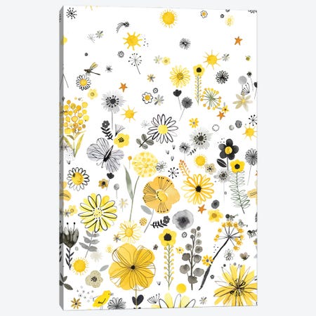 Positive Watercolor Flowers Yellow Canvas Print #NDE243} by Ninola Design Canvas Print