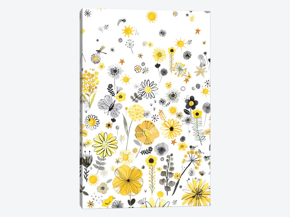 Positive Watercolor Flowers Yellow by Ninola Design 1-piece Canvas Artwork