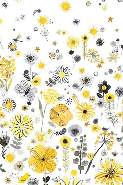 2021 | Ultimate Gray & Illuminating: Positive Watercolor Flowers Yellow by Ninola Design
