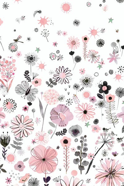 Ninola Design: Positive Watercolor Flowers Pink by Ninola Design