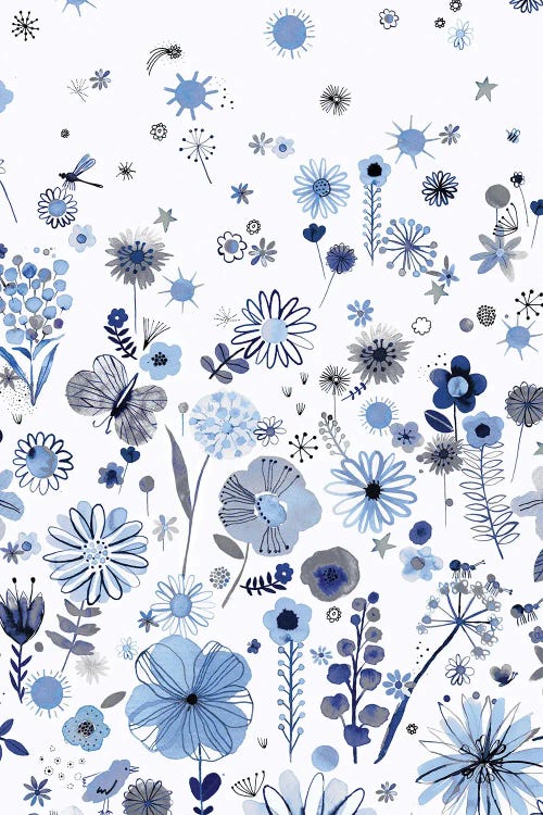 Positive Watercolor Flowers Blue