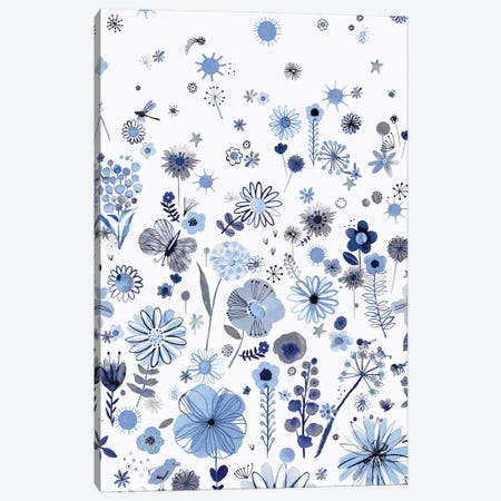 Positive Watercolor Flowers Blue Canvas Print #NDE245} by Ninola Design Canvas Art