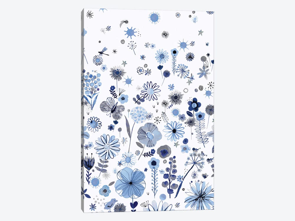 Positive Watercolor Flowers Blue by Ninola Design 1-piece Canvas Art