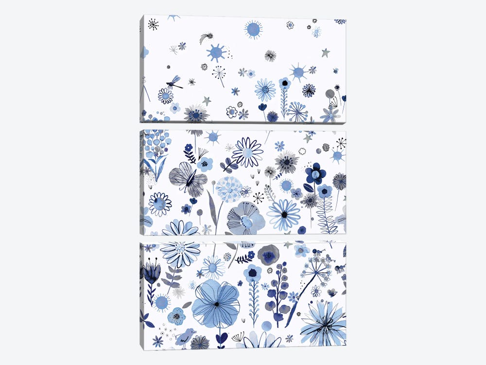 Positive Watercolor Flowers Blue by Ninola Design 3-piece Canvas Art