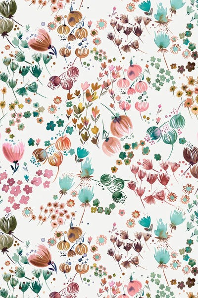 Watercolor Spring Buds Green Orange by Ninola Design metal wall art