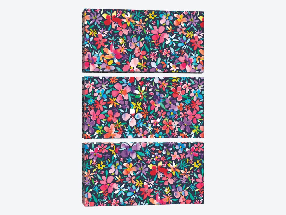 Colorful Flowers Petals Navy by Ninola Design 3-piece Canvas Print