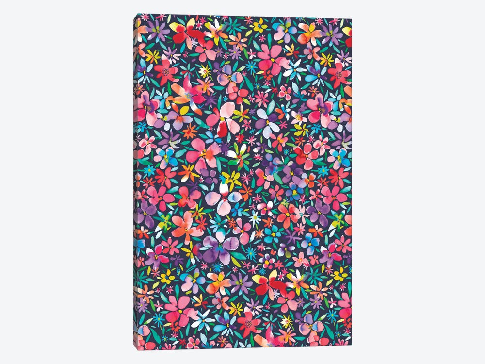 Colorful Flowers Petals Navy by Ninola Design 1-piece Art Print