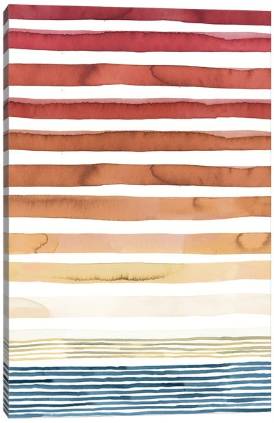 Summer Sunset Watercolor Stripes Canvas Art Print - Ninola Design