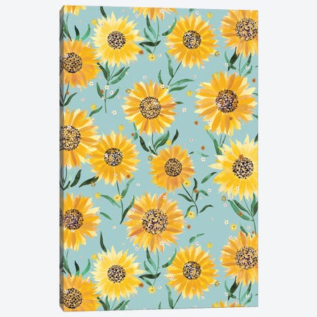 Summer Countryside Sunflowers Blue Canvas Print #NDE252} by Ninola Design Canvas Artwork