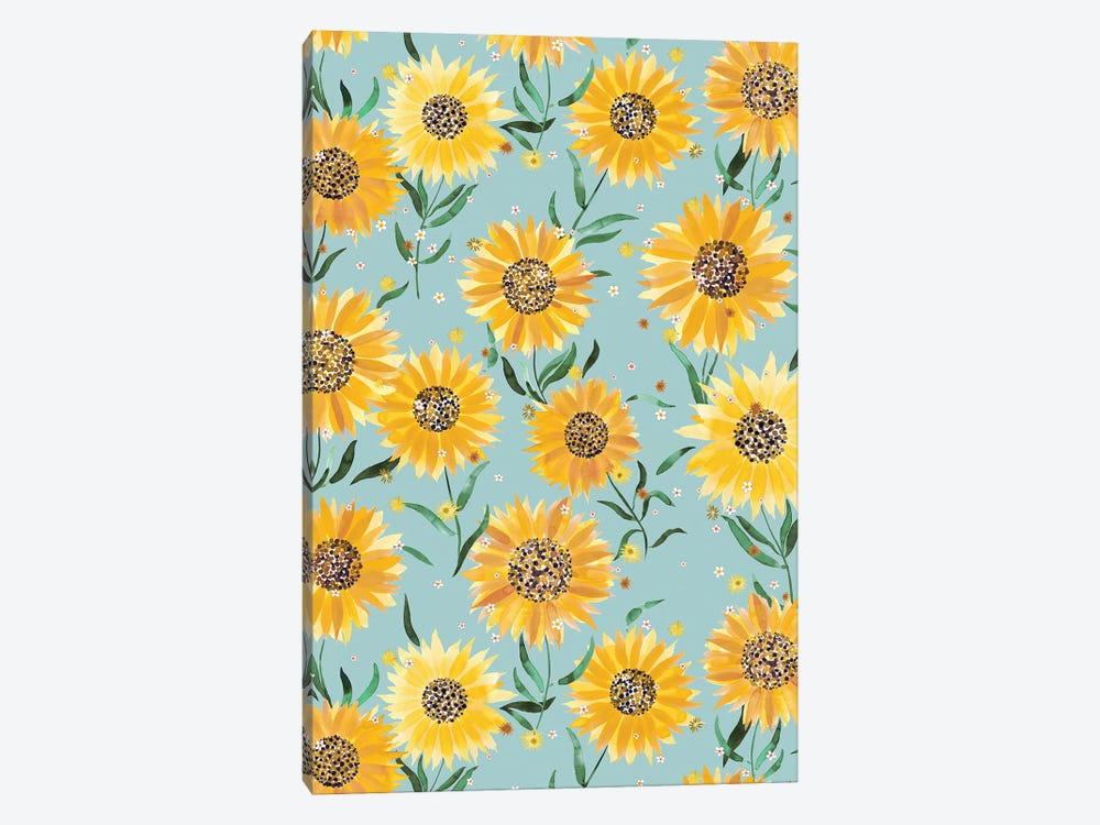 Summer Countryside Sunflowers Blue by Ninola Design 1-piece Canvas Art