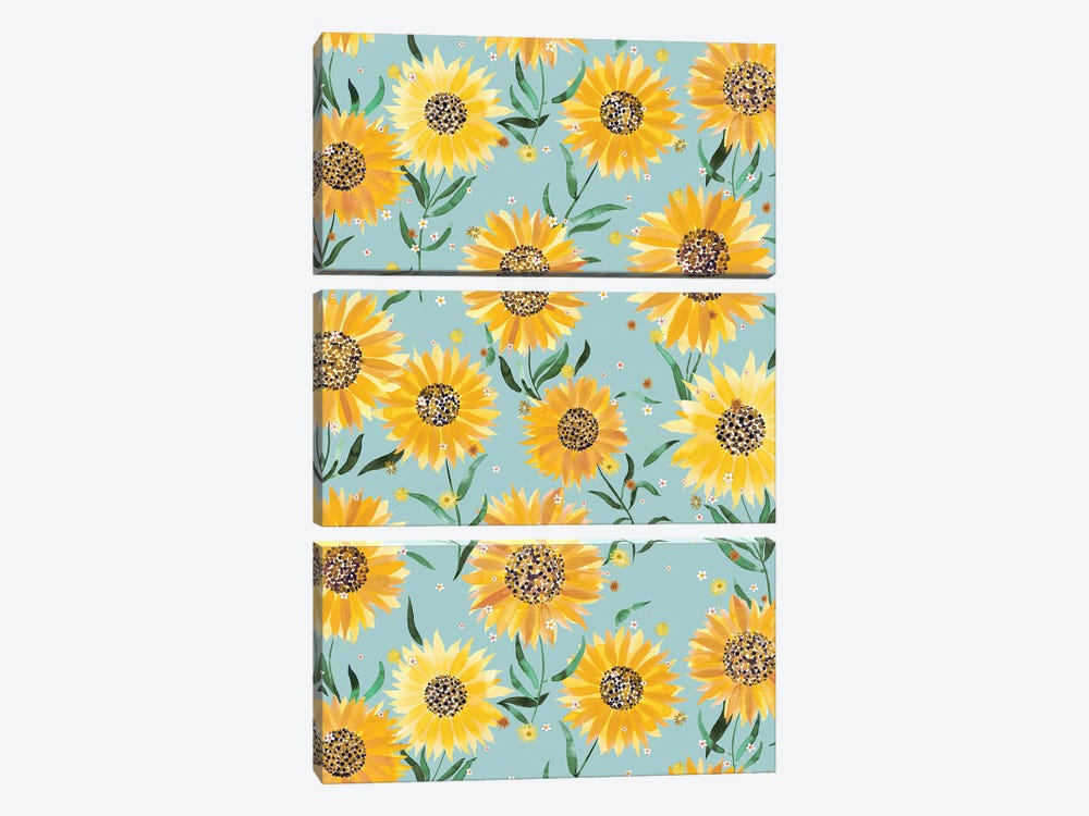 Summer Countryside Sunflowers Blue by Ninola Design 3-piece Canvas Art